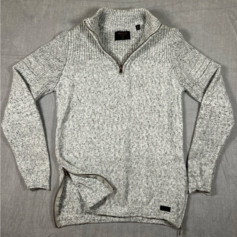 Outpost Makers Men's Grey Marled Textured Quarter-Zip Sweater with Side Zips M